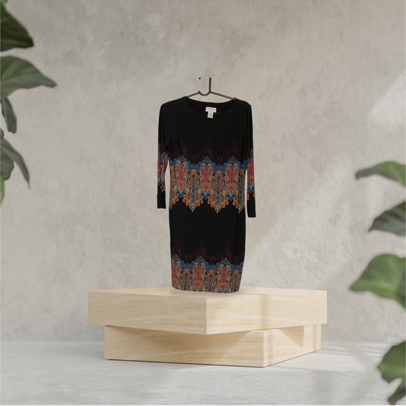 Carmen Carmen Marc Valvo W Size M  Crew Neck 3/4 Sleeve  M/Black Sheath Dress - Picture 4 of 11